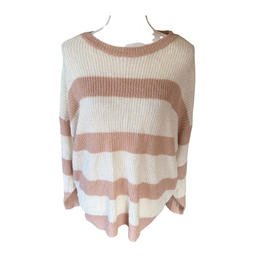 Baltic‎ Born Beige White Stripe Sweater Medium Preppy Coastal Minimalist Loose
